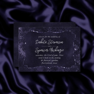 Velvety Midnight Damask | Indigo Lila Grunge Inbjudningar