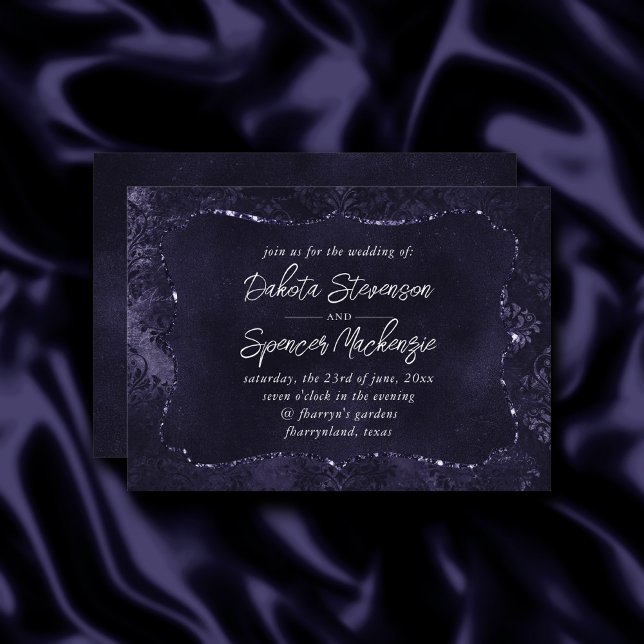 Velvety Midnight Damask | Indigo Lila Grunge Inbjudningar (Skapare uppladdad)