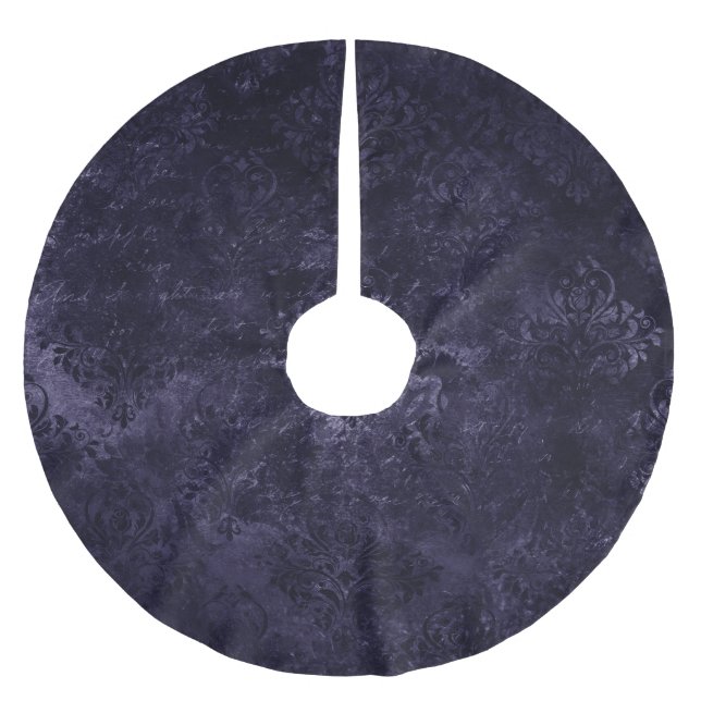 Velvety Midnight Damask | Indigo Lila Grunge Julgransmatta Borstad Polyester (Framsidan)