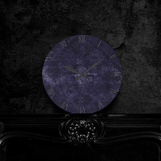 Velvety Midnight Damask | Indigo Lila Grunge Rund Klocka (Skapare uppladdad)