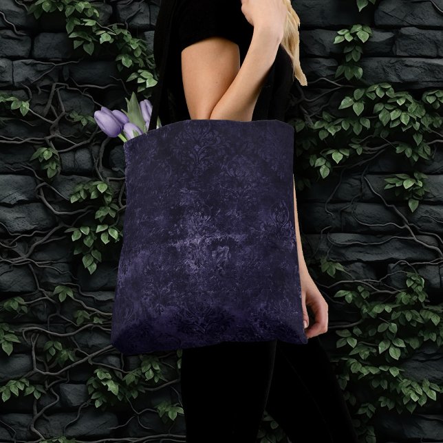 Velvety Midnight Damask | Indigo Lila Grunge Tygkasse (Skapare uppladdad)