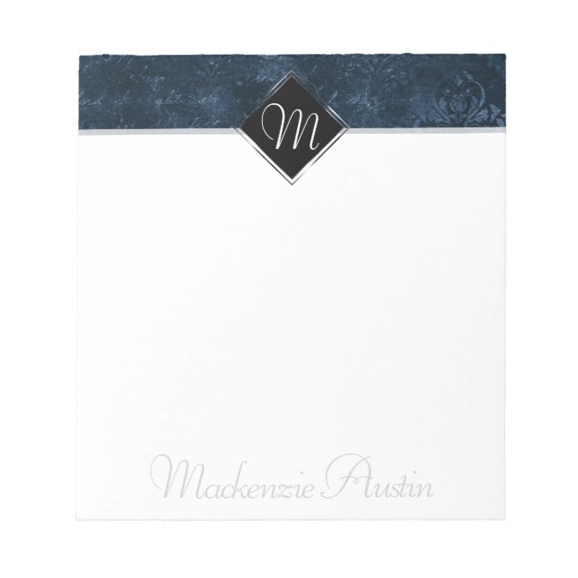 Velvety Navy Damask | Mörk blått Baroque-Anpassnin Anteckningsblock (Framsida)