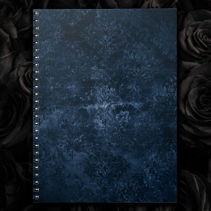Velvety Navy Damask Mörk blått Blommigt för Grun Anteckningsbok