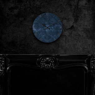 Velvety Navy Damask Mörk blått Blommigt för Grun Rund Klocka