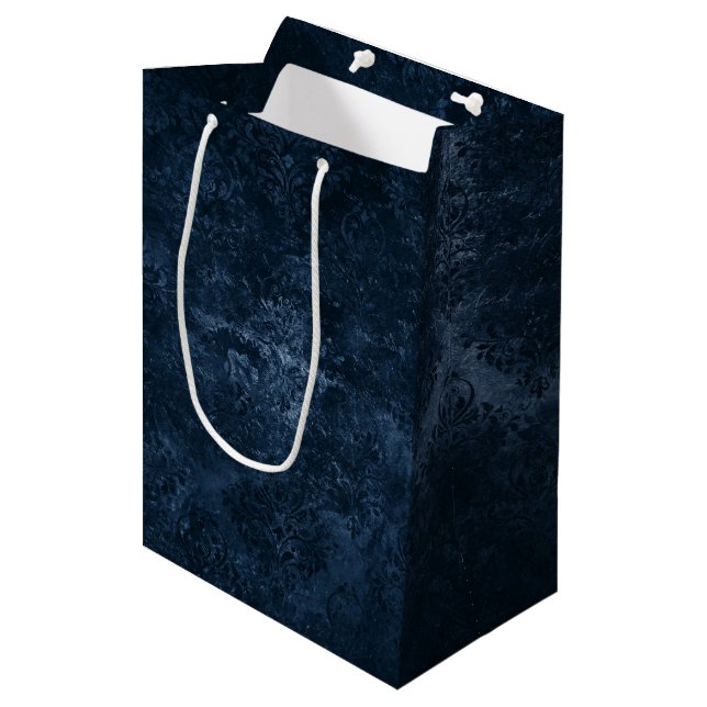 Velvety Navy Damask | Mörk blått Grunge Baroque (Framsidan Vinklad)