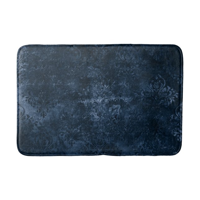 Velvety Navy Damask | Mörk blått Grunge Baroque Badrumsmatta (Framsidan)