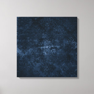 Velvety Navy Damask Mörk blått Grunge Baroque Canvastryck