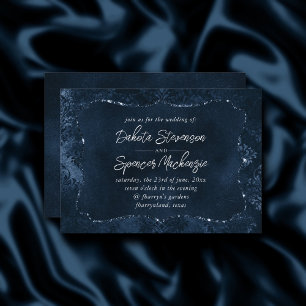 Velvety Navy Damask Mörk blått Grunge Baroque Inbjudningar