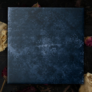 Velvety Navy Damask Mörk blått Grunge Baroque Kakelplatta