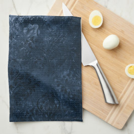 Velvety Navy Damask | Mörk blått Grunge Baroque Kökshandduk