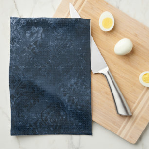 Velvety Navy Damask Mörk blått Grunge Baroque Kökshandduk
