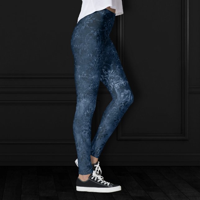 Velvety Navy Damask | Mörk blått Grunge Baroque Leggings (Skapare uppladdad)