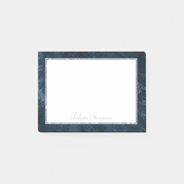 Velvety Navy Damask | Mörk blått Grunge Baroque Post-it Block (Framsida)