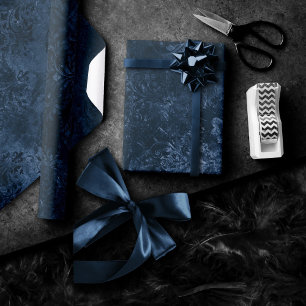 Velvety Navy Damask Mörk blått Grunge Baroque Presentpapper