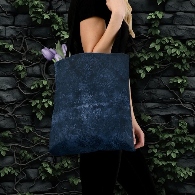 Velvety Navy Damask | Mörk blått Grunge Baroque Tygkasse (Skapare uppladdad)