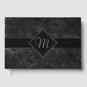 Velvety Onyx Damask Anpassningsbarna Black Vampy Gästböcker