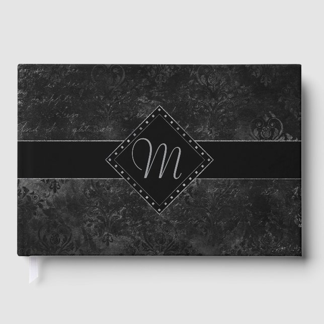 Velvety Onyx Damask | Anpassningsbarna Black Vampy Gästböcker (Framsida)