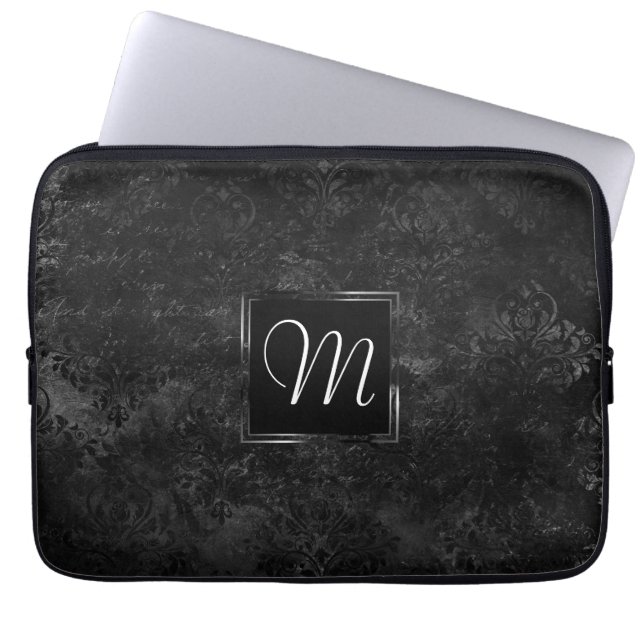 Velvety Onyx Damask | Anpassningsbarna Black Vampy Laptop Fodral (Framsidan)