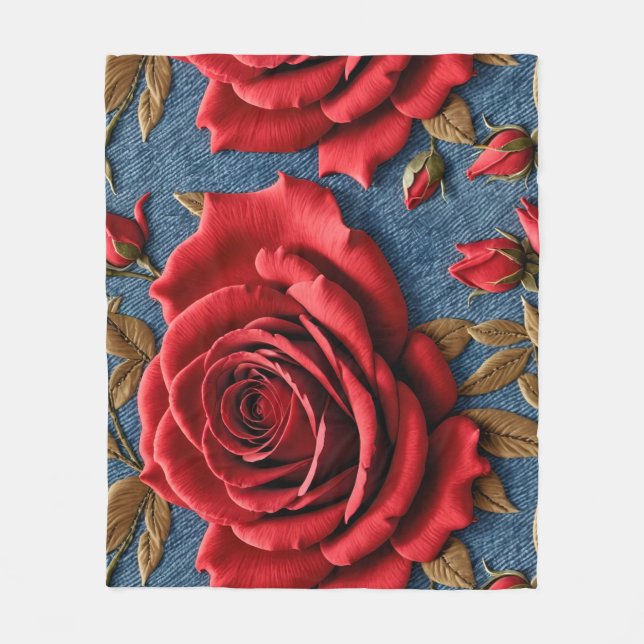 Velvety Red Roses  Fleecefilt (Framsidan)