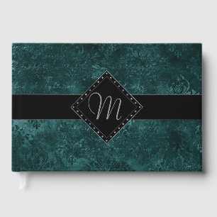Velvety Teal Damask Mörk grönt Anpassningsbar fö Gästböcker