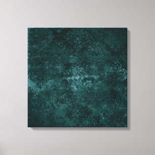 Velvety Teal Damask Mörk grönt Grunge Baroque Canvastryck