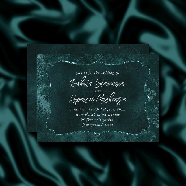 Velvety Teal Damask | Mörk grönt Grunge Baroque Inbjudningar (Skapare uppladdad)