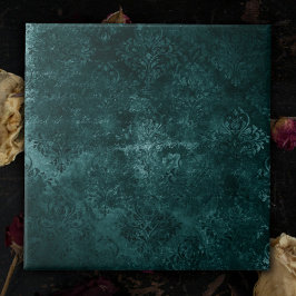 Velvety Teal Damask | Mörk grönt Grunge Baroque Kakelplatta
