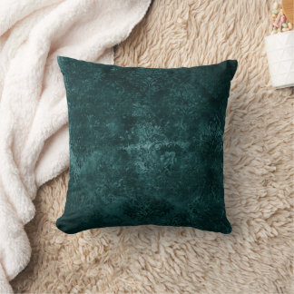 Velvety Teal Damask | Mörk grönt Grunge Baroque Kudde