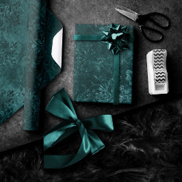 Velvety Teal Damask | Mörk grönt Grunge Baroque Presentpapper