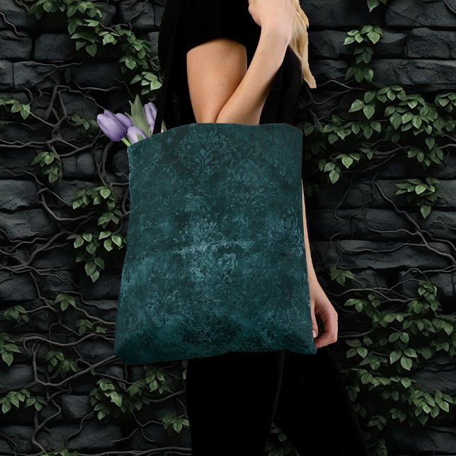 Velvety Teal Damask | Mörk grönt Grunge Baroque Tygkasse (Skapare uppladdad)