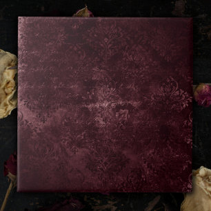 Velvety Vin Damask Bordeaux Sangria Grunge Glam Kakelplatta
