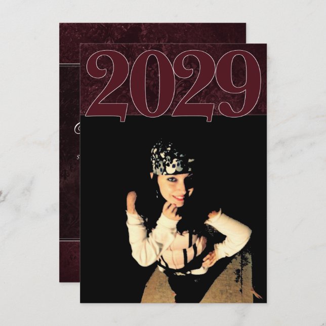 Velvety Vin Damask | Maroon Grunge Baroque Photo Inbjudningar (Fram/baksida)