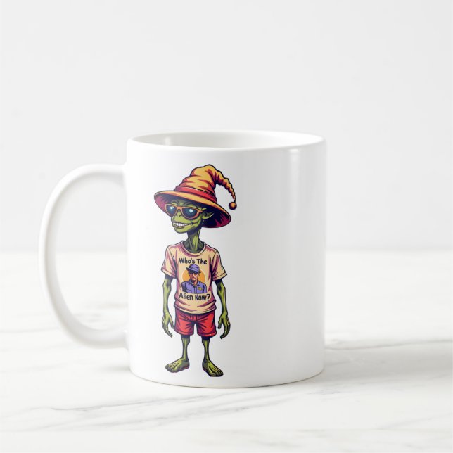 "Vem är Alien Now?" Vit Kaffemugg (Vänster)