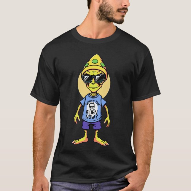 "Vem är Alien Now?" Vit T Shirt (Framsida)