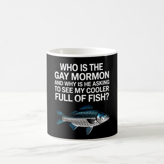 Vem Är Den Gay Mormon Roliga HBTQ Pride Fisk Kaffemugg (Center)
