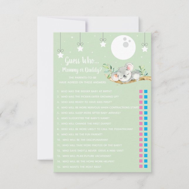 Vem är det som spelar ut Koala Baby Shower Game?   Inbjudningar (Framsida)