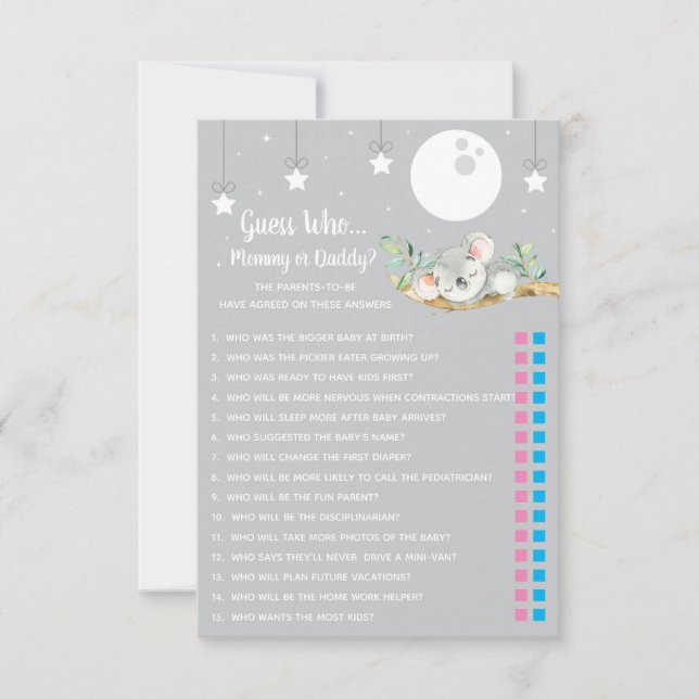 Vem är det som spelar ut Koala Baby Shower Game? Inbjudningar (Framsida)