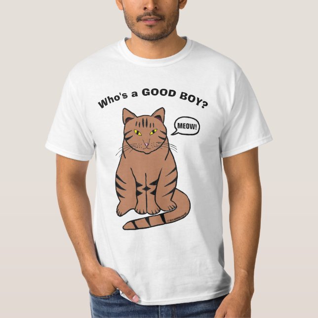 Vem är en BRA BOY? Talar om Tabby katt måne T Shirt (Framsida)