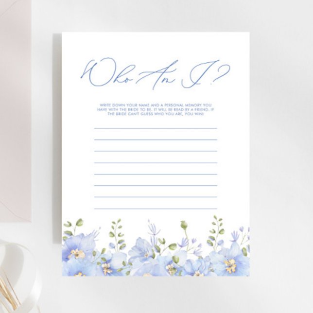 Vem Är Jag Dusty Blue Blommig Bröllopsduschspel (Skapare uppladdad)