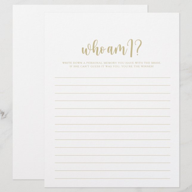Vem är jag minimalistisk Möhippa i Guld? (Fram/baksida)