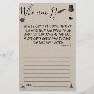 Vem är jag? Pen & Inkwell Möhippa Game Card Flygblad