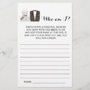 Vem är jag? Spelkort för Möhippa i Bride & Groom Flygblad