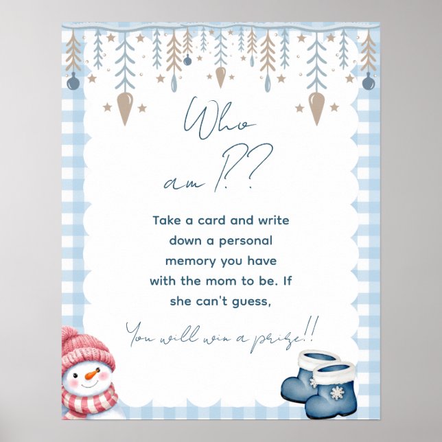 Vem Är Jag Vinter Baby Shower Minnesspelskylt Poster (Framsidan)