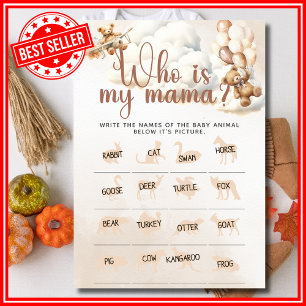 VEM ÄR MIN MAMMA Baby Shower Lek Söt Björn Inbjudningar