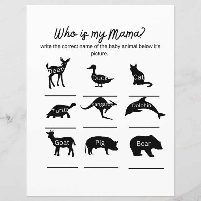 Vem är min mamma? Babyduschspel med svar (Framsida)