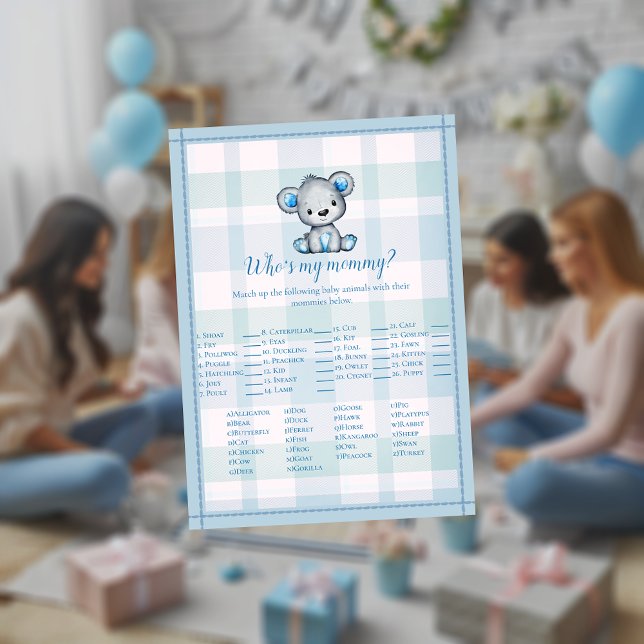 Vem är min Mamma Cute Grått Bear Boy Shower Game? Inbjudningar (Skapare uppladdad)