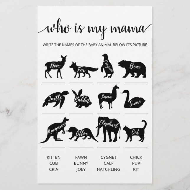 Vem är min mamma Game Baby Shower party-match? (Framsida)