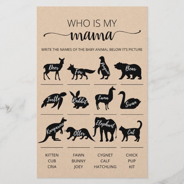 Vem är min mamma Game Bebis-babyshower spel (Framsida)