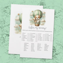 Vem är min Mamma Valp Baby Shower Spelkort
