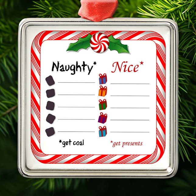 Vem är Naughty eller Nice? Julgransprydnad Metall (Who's Naughty or Nice Silver Ornament, Fill in the blanks. Are they naughty or nice? )